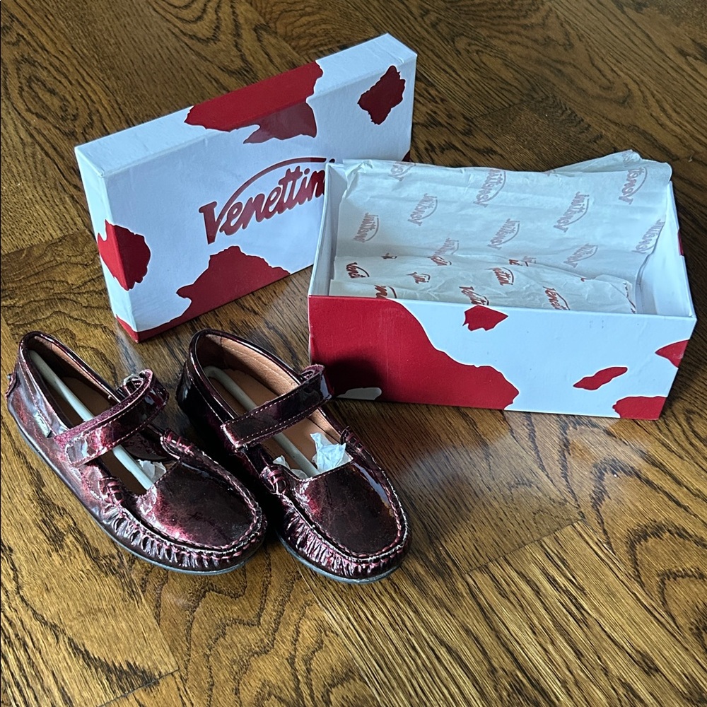 Venettini Metallic Red Kids Moccasins